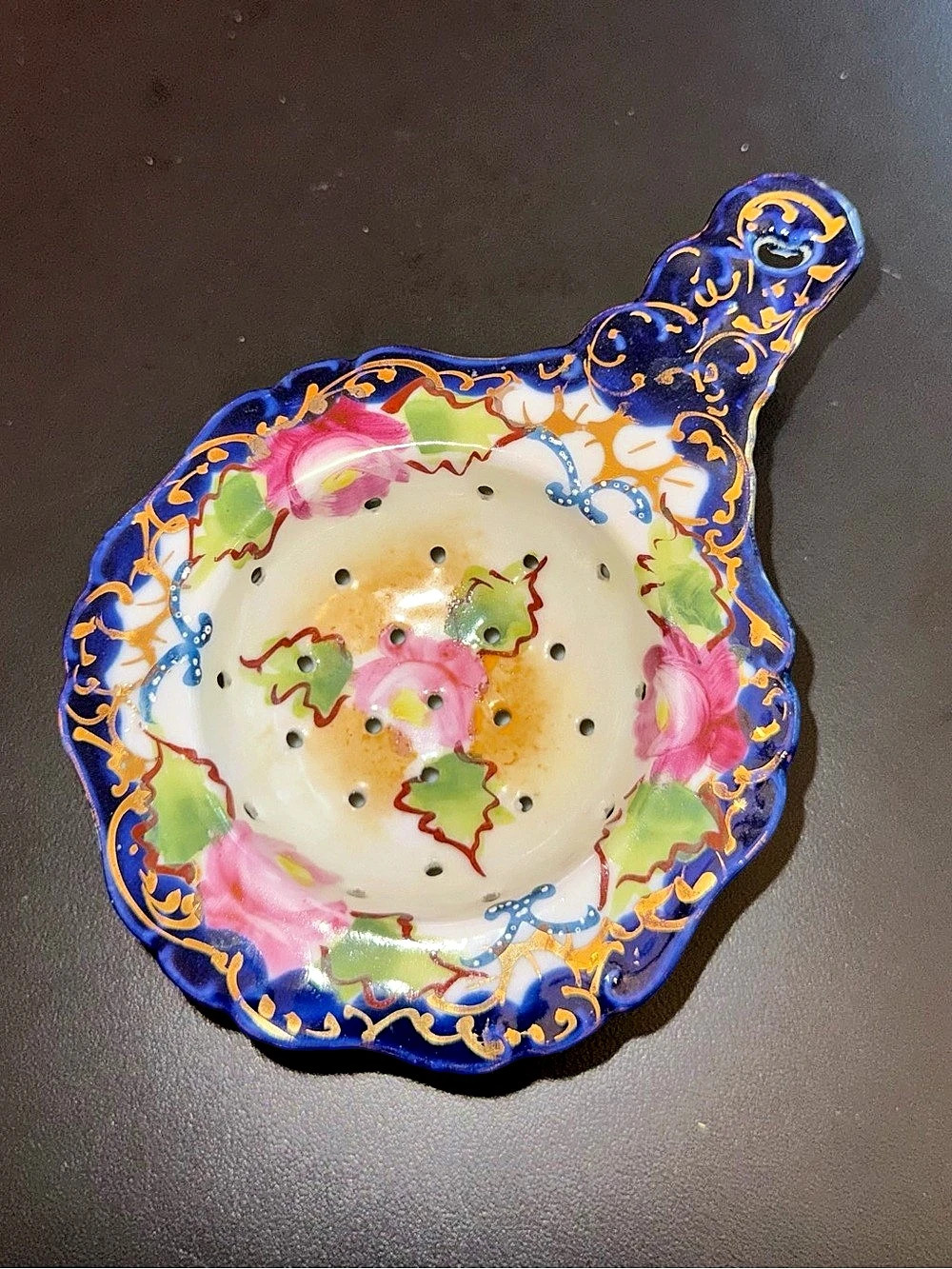 Antique Porcelain Tea Strainer - Floral